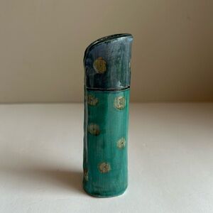 NEW Handmade Pottery Tiny Vase with Dotted Design in Blue & Teal